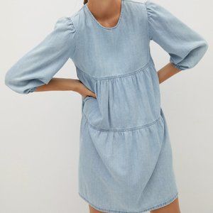 Mango Frilled Denim Dress - Size Small